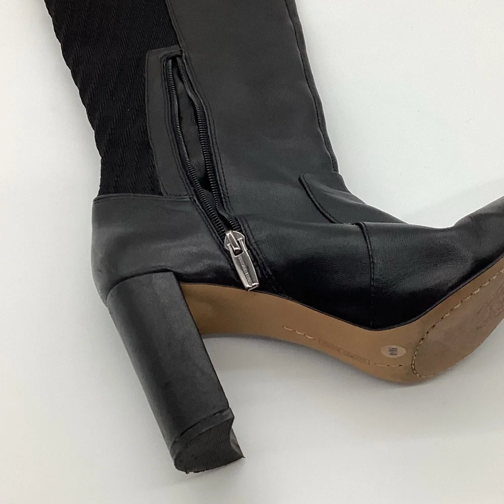 2161. Vince Camuto Majestie BLACK Over-the-Knee Leather & Knit Boots Size 9M